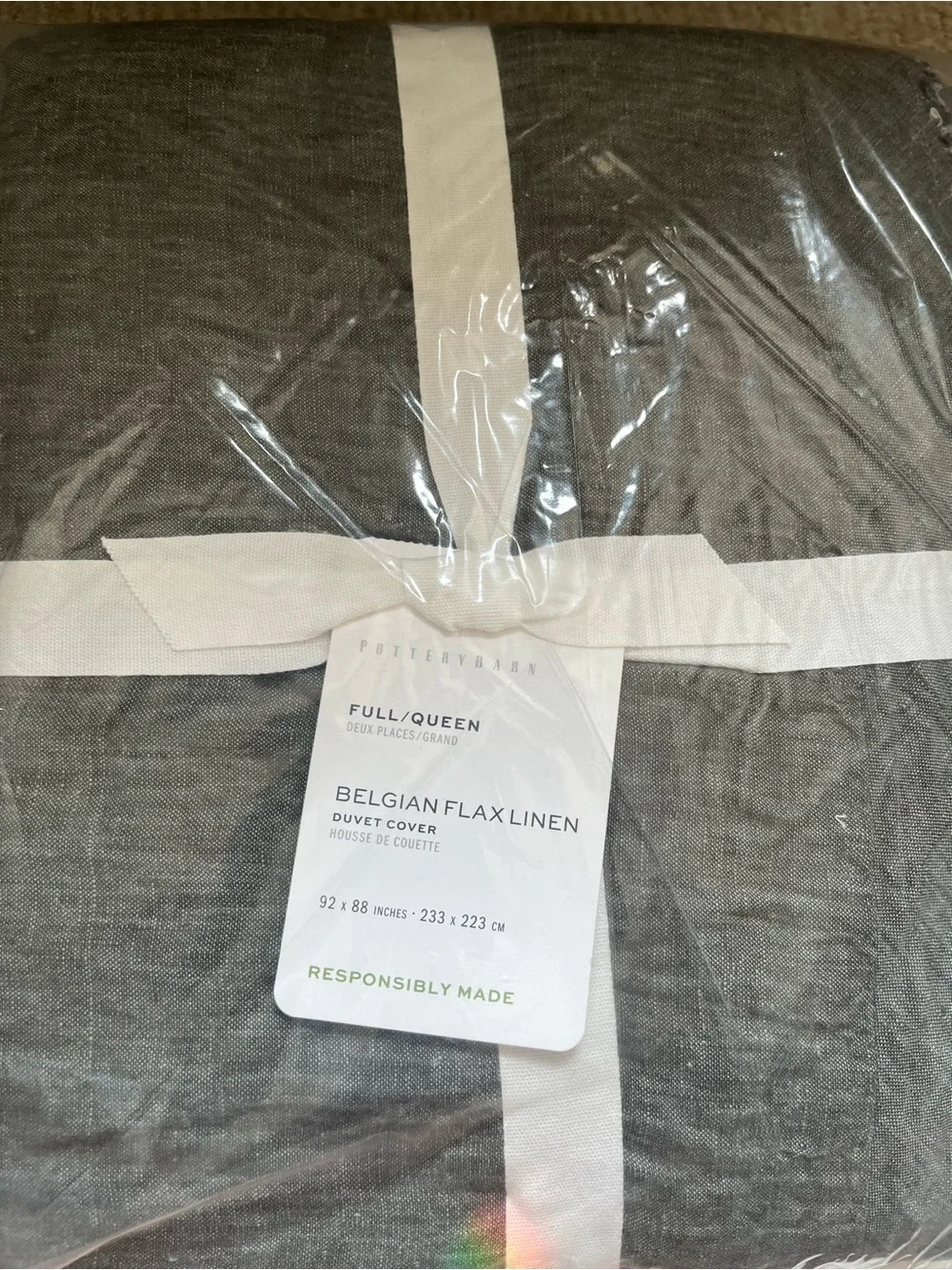 Pottery Barn Belgian Linen Double Flange Duvet Cover in Dark Forest
